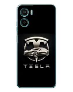 Чехол для Motorola Moto G06 с картинкой «Tesla — серебристое авто»