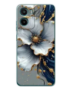 Чехол для Motorola Moto G06 с картинкой «Белый цветок и золотой флюид»