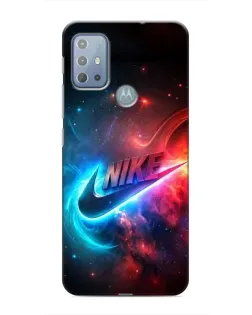 Чехол для Motorola MOTO G10 с картинкой «Огненный логотип Nike»