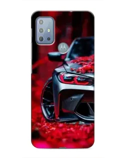 Чехол для Motorola MOTO G10 с картинкой «Спортивная BMW и цветы»