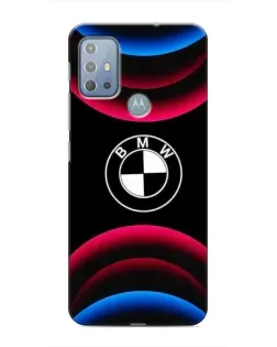 Чехол для Motorola MOTO G10 с картинкой «Логотип BMW и неоновые дуги»