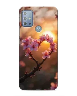 Чехол для Motorola MOTO G10 с картинкой «Розовый цвет сердце на фоне заката»