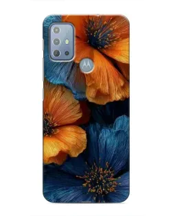 Чехол для Motorola MOTO G10 с картинкой «Яркая сине-оранжевая флора»