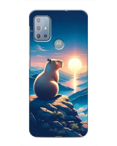 Чехол для Motorola MOTO G10 с картинкой «Закат солнца с капибарой»