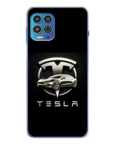 Чехол для Motorola MOTO G100 Pro с картинкой «Tesla — серебристое авто»