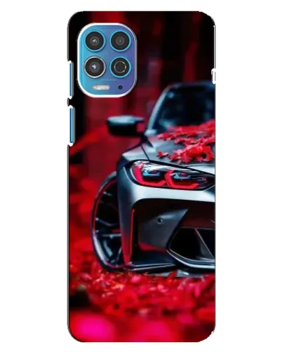 Чехол для Motorola MOTO G100 с картинкой «Спортивная BMW и цветы»
