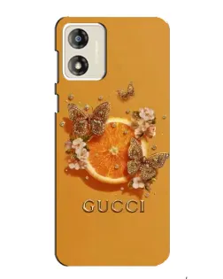 Чехол для Motorola MOTO G13 с картинкой «Gucci — золотые бабочки»