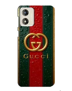 Чехол для Motorola MOTO G13 с картинкой «Gucci — фирменная полоса и золото»