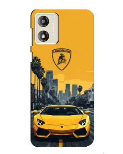 Чехол для Motorola MOTO G13 с картинкой «Желтый Lamborghini город»