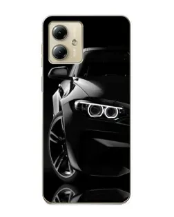 Чехол для Motorola MOTO G14 с картинкой «Черная BMW — профиль»