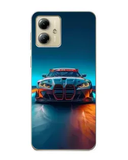 Чехол для Motorola MOTO G14 с картинкой «BMW — огни неона»
