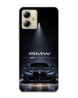 Чехол для Motorola MOTO G14 с картинкой «BMW сквозь ночной город»