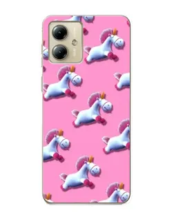 Чехол для Motorola MOTO G14 с картинкой «Единороги на розовом»