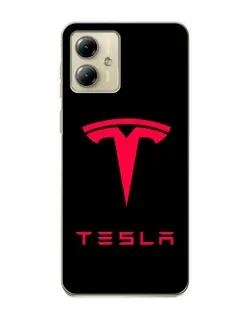 Чехол для Motorola MOTO G14 с картинкой «Tesla Red Logo»
