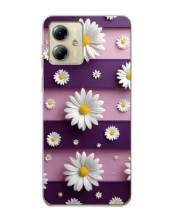 Чехол для Motorola MOTO G14 с картинкой «Ромашки на фиолетовом»