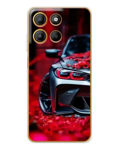 Чехол для Motorola Moto G15 Power с картинкой «Спортивная BMW и цветы»