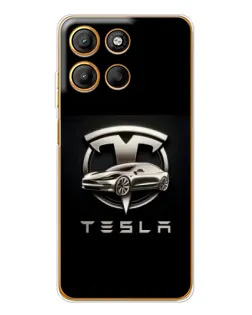 Чехол для Motorola Moto G15 Power с картинкой «Tesla — серебристое авто»