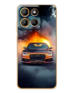 Чехол для Motorola Moto G15 Power с картинкой «Audi в огненном дыму»