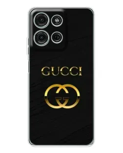 Чехол для Motorola Moto G15 с картинкой «Золотой логотип Gucci»
