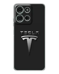 Чехол для Motorola Moto G15 с картинкой «Стальной логотип Tesla»