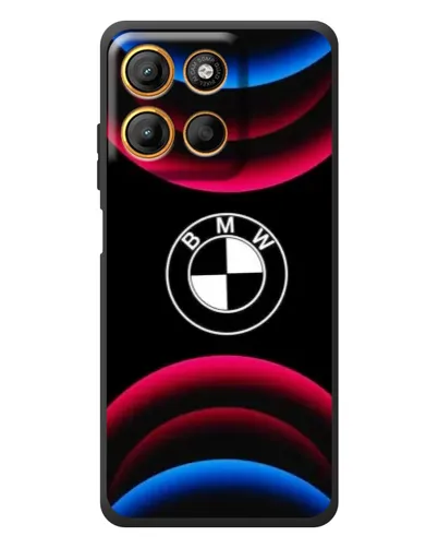 Чехол для Motorola Moto G17 Power с картинкой «Логотип BMW и неоновые дуги»