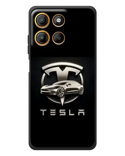 Чехол для Motorola Moto G17 Power с картинкой «Tesla — серебристое авто»