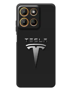 Чехол для Motorola Moto G17 с картинкой «Стальной логотип Tesla»