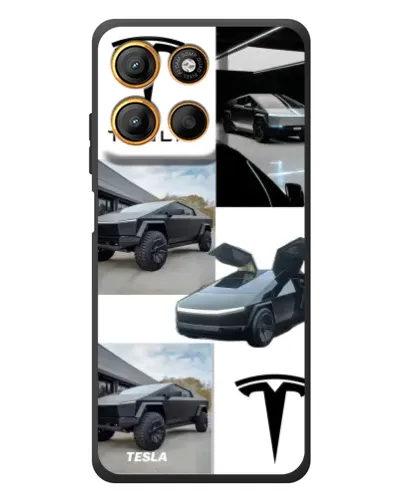 Чехол для Motorola Moto G17 с картинкой «Коллаж Cybertruck Tesla»