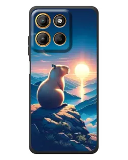 Чехол для Motorola Moto G17 с картинкой «Закат солнца с капибарой»
