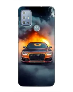 Чехол для Motorola MOTO G20 с картинкой «Audi в огненном дыму»