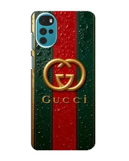 Чехол для Motorola MOTO G22 с картинкой «Gucci — фирменная полоса и золото»