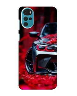Чехол для Motorola MOTO G22 с картинкой «Спортивная BMW и цветы»