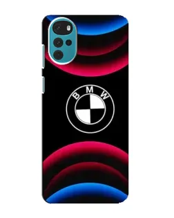 Чехол для Motorola MOTO G22 с картинкой «Логотип BMW и неоновые дуги»