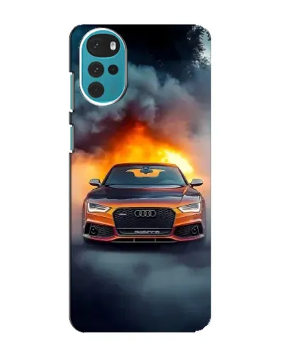 Чехол для Motorola MOTO G22 с картинкой «Audi в огненном дыму»