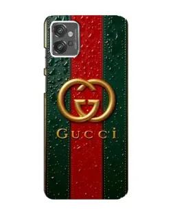 Чехол для Motorola MOTO G23 с картинкой «Gucci — фирменная полоса и золото»