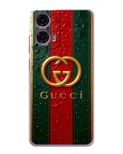 Чехол для Motorola MOTO G24 Power с картинкой «Gucci — фирменная полоса и золото»