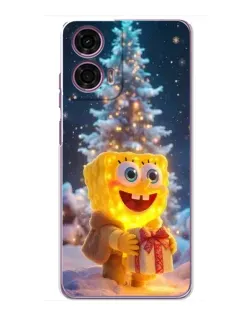 Чехол для Motorola MOTO G24 Power с картинкой «Рождественский Спанч Боб»