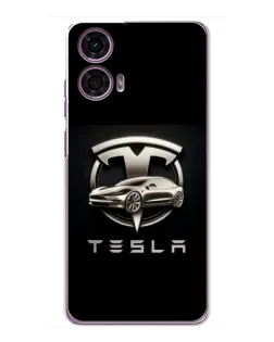 Чехол для Motorola MOTO G24 Power с картинкой «Tesla — серебристое авто»