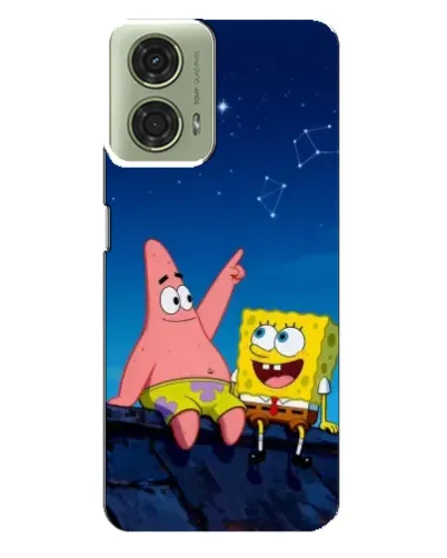 Чехол для Motorola MOTO G24 с картинкой «Губка Боб и Патрик ночью»