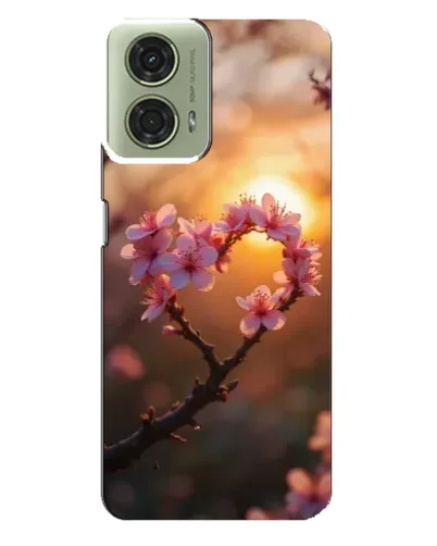 Чехол для Motorola MOTO G24 с картинкой «Розовый цвет сердце на фоне заката»