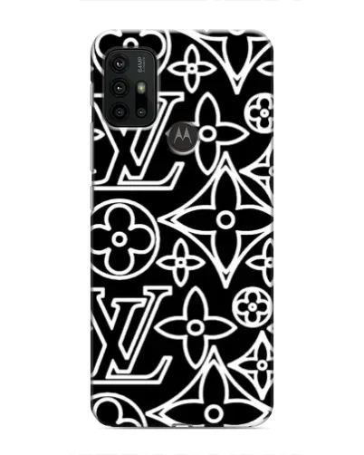 Чехол для Motorola MOTO G30 с картинкой «Черно-белый узор LV»