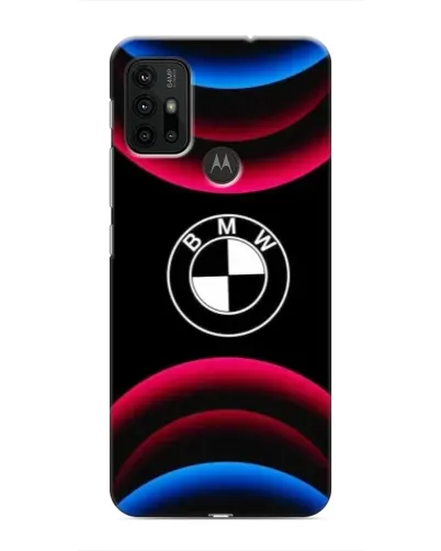 Чехол для Motorola MOTO G30 с картинкой «Логотип BMW и неоновые дуги»