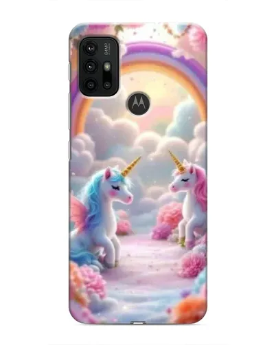 Чехол для Motorola MOTO G30 с картинкой «Радуга и единороги»