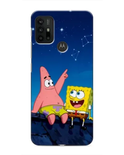 Чехол для Motorola MOTO G30 с картинкой «Губка Боб и Патрик ночью»