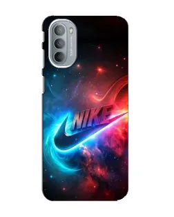 Чехол для Motorola MOTO G31 с картинкой «Огненный логотип Nike»