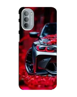 Чехол для Motorola MOTO G31 с картинкой «Спортивная BMW и цветы»