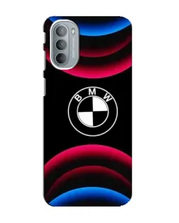 Чехол для Motorola MOTO G31 с картинкой «Логотип BMW и неоновые дуги»