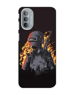 Чехол для Motorola MOTO G31 с картинкой «PUBG — огненный силуэт»