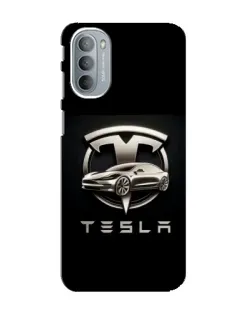Чехол для Motorola MOTO G31 с картинкой «Tesla — серебристое авто»