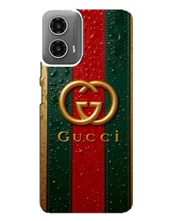 Чехол для Motorola MOTO G34 с картинкой «Gucci — фирменная полоса и золото»
